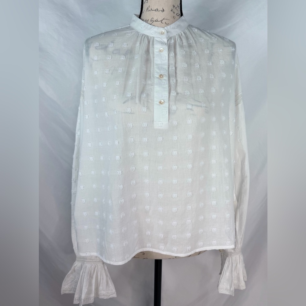 MAISON ANANA Swiss Dot lace cuff Boho blouse Parisian Cotton Top Romantic Medium